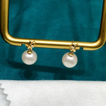 JY Fine Jewelry Grynas 18K Gold Diamond Gamtos 10-11mm AAAAA Gėlo Vandens Baltųjų Perlų Auskarai Moterims, Smulkūs Auskarai