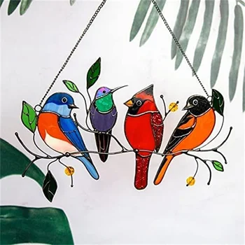 Karšto 50pcs/daug Paukščių Suncatcher Lango Kabo Dekoro - Kardinolas Hummingbird Dove Blue Jay ant Šakos, Metalo Grandinės, dvipuse