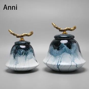Kinijos Kūrybos Laikymo Indeliai su Dangteliu Tapybos, Keramikos Arbatos Caddy Kavos staliukas Darbalaukio Dekoratyviniai Papuošalai Namų Puošybai