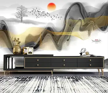Kinijos modernaus stiliaus abstraktus peizažas kibirkščiuojantis aukso fone sienos pasirinktinis dydis freskos namų puošybai 3d tapetai