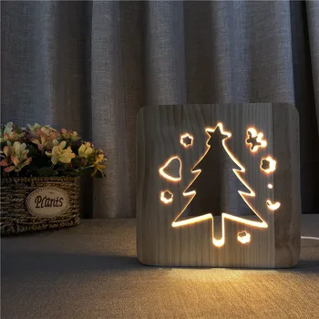 Medinių Kalėdų Eglutė Lempos Šiaurės Mediena, Naktį Šviesos Šiltai Balta Tuščiaviduriai iš LED Stalo Lempa USB Power Naktinės Šviesos