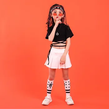 Mergaičių Vaikas Suaugusiųjų Hip-Hop Drabužių Hoodies Palaidinukė Pasėlių Viršuje Džiazo Šokių Suknelė Cosplay Kostiumų Klostuotas Sijonas Cheerleader Apranga