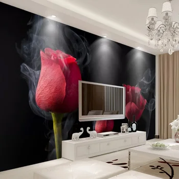 Minimalistinio Dūmų raudona rožė tapetai Romantiška foto tapetai, 3D Sienos freskos Mergaičių Miegamasis, gyvenamasis kambarys su Sofa-lova, TV foną Sienos