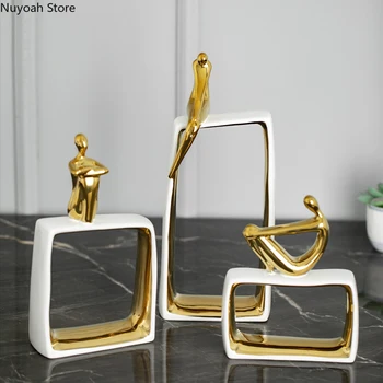 Modernios Minimalistinės Kūrybos Keramikos Ornamentais, Abstrakčiai Aukso Meno Paveikslas Statula Darbalaukio Papuošalai, Namų Dekoro Priedai