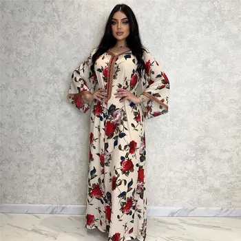 Moteris Musulmonų Abaja Gėlių Spausdinti Ilga Suknelė Dubajus Turkija Kaftan Afrikos Suknelės Islamo Drabužių Arabų Skraiste Šalis Suknelė Caftan