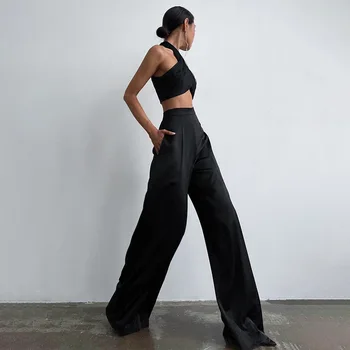 Moterų Grindų Ilgis Flare Kelnės OLIS Stiliaus Moterų darbo drabužiai Pantalones Aukšto Juosmens Slim Juodas Elegantiškas Kostiumas Kelnės Roupas Femininas