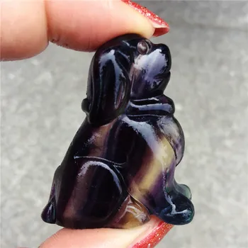 Natūralaus kalnų krištolo statulėlės ranka raižyti fluorito akmens Šuns statula dovanų 1pcs