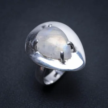 Natūralus Vaivorykštinis mėnulio akmuo Rankų darbo Boho 925 Sterlingas Sidabro Žiedas, JAV Dydis 7 S2824
