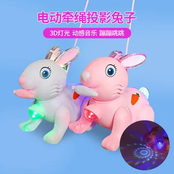 Nauja Elektros Katytė Vaikai Projekcija Pavadėlio Little White Rabbit 3D Šviesos Projekcijos, Muzikos Šokinėja Triušiai Elektros Žaislas