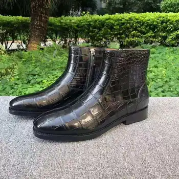 Naujai dizainas, 100% Originali krokodilo odos pilvo odos batai žiemos mados, stiliaus vyrų batų su karvės oda, pamušalas rudos spalvos