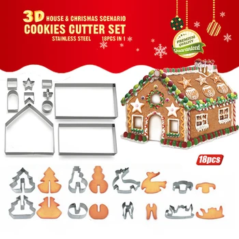Naujas 18PCS/Set Nerūdijančio Plieno Kalėdų Cookie Cutter Kalėdų Medžio Star House Varpai Meduoliai su imbiero priedais Vyras Kepa Pyragą, Sausainių Cutter Pelėsių