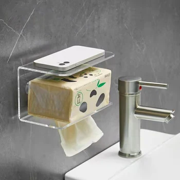 Ne-punch akrilo popierinio rankšluosčio laikikliu virtuvėje, vonios kambarys, rankoms plauti tualetų kūrybinės sienos kabo saugojimo popieriniu rankšluosčiu turėtojas