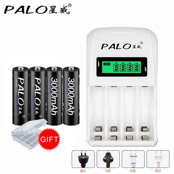 PALO 4 Slots Greitai Intelligent LCD Ekranas Baterijos Kroviklis AA / AAA NiCd NiMh Akumuliatorius + 1.2 V 4pcs AA Baterijos