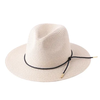 Paprasta vyrai moterys vasaros saulės, skrybėlę, lauko apsaugos nuo saulės plokščių kraštų džiazo top hat pajūrio didelis kraštų šiaudų skrybėlę kanapių odos virvę Panamos skrybėlė