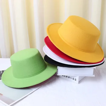 Pavasario Kratinys Fedora Jzaa skrybėlę ponios korėjos mados Britų vilnonių skrybėlę flat top džentelmenas retro vientisos spalvos skrybėlę didmeninės