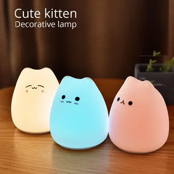 Populiarus Lovely Cat Naktį Lempa 7-spalva Paglostyti Paliesti Spalva keičiasi Akių Apsauga naktinė lempa, Vaikų Kambario Lovos Miegamojo Puošimas