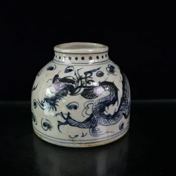 Pradžioje kolekcija senų porceliano atidaryti-gabalas mėlynos ir baltos drakonas-raštuotas stiklainiai