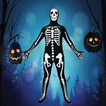 Skeletas, Helovyno Cosplay Jumpsuit Suaugusiųjų Baisu Kostiumai Vyrams Skeletas Bodysuit Puras Kostiumas