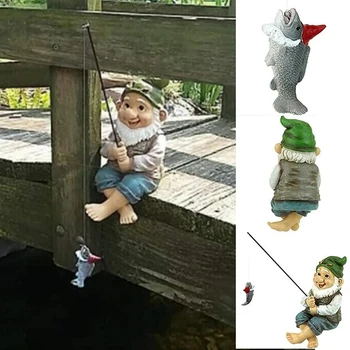 Sodo Gnome Statula Dervos Žvejybos Nykštukas Elf Figūrėlės Kieme Veja Lauko Gnome Sodo Dekoro Statula Namų Figūrėlės