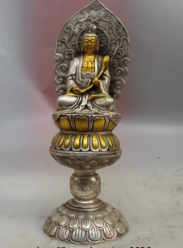 Tibeto Budizmas Senas Baltos spalvos Vario, Sidabro Lotus Kwan-yin Guanyin Statula Bodhisatvos