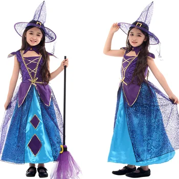 Vaikai Mergaitės Fantazijos Ragana Kostiumas Apranga Rankovių Juostelės Pažymėjo Skrybėlę Ragana Baisi Kostiumas Helovinas Pasakų Šalies Drabužių