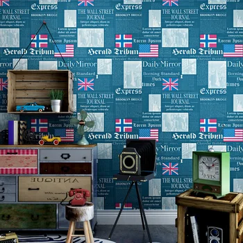 Vintage mados parduotuvė apdailos kirpykla studijų senų laikraščių tapetai asmenybės anglų laiškas vėliavos sienos freskos namų
