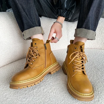 vyriški laisvalaikio lauke įrankius, darbo batai, prekės ženklo dizaineris natūralios odos batai kaubojus platforma įkrovos kietas kulkšnies botas masculinas