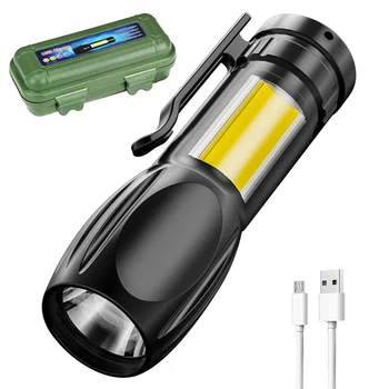 XPE+COB LED Žibintuvėlis Mini Zoom Žibintuvėlis, Lauko Kempingas Stipraus Apšvietimo Žibintų USB Įkrovimo Vandeniui Taktinis Žibintuvėlis
