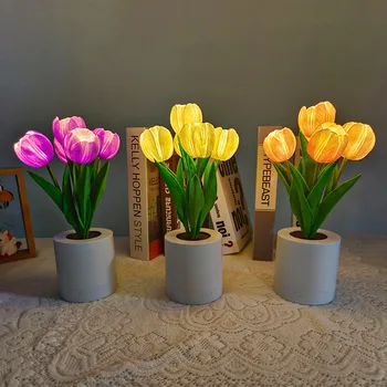 Įkraunamas LED Tulpių Naktį Šviesos INS Vėjo Atmosfera Šviesos Mergina Miegamasis Kambarys Bendrabutyje Naktiniai Dekoruoti Stalo Lempa