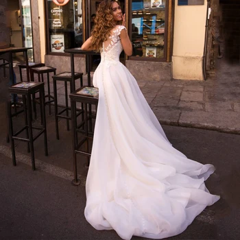Šiuolaikinės Bžūp Rankovėmis Princesė Vestuvių Suknelė Aplikacijos Iliuzija Atgal Duobute-Line Grindų Ilgis Nuotakos Formalios Santuokos Chalatai Skraiste